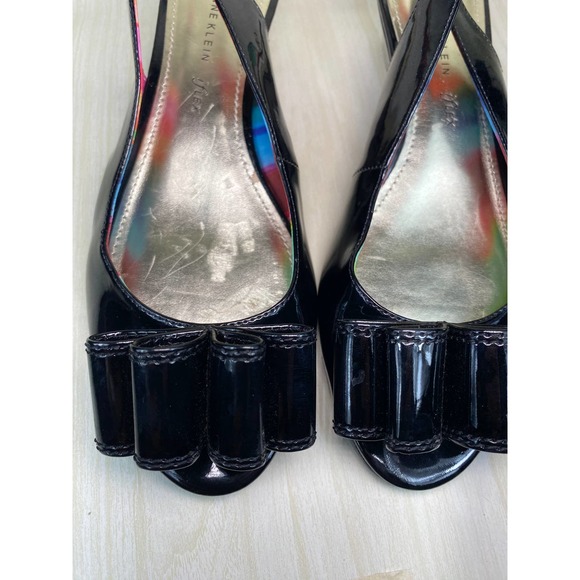 Anne Kline iflex SZ 8.5M Slingback Bow Patent Leather Wedge Black Peep Open Toe - Picture 6 of 7